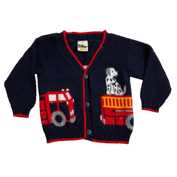 Vintage Hot Fudge Firetruck Dalmatian Dog Knit Sweater Made in USA 12 Months - Picture 1 of 5